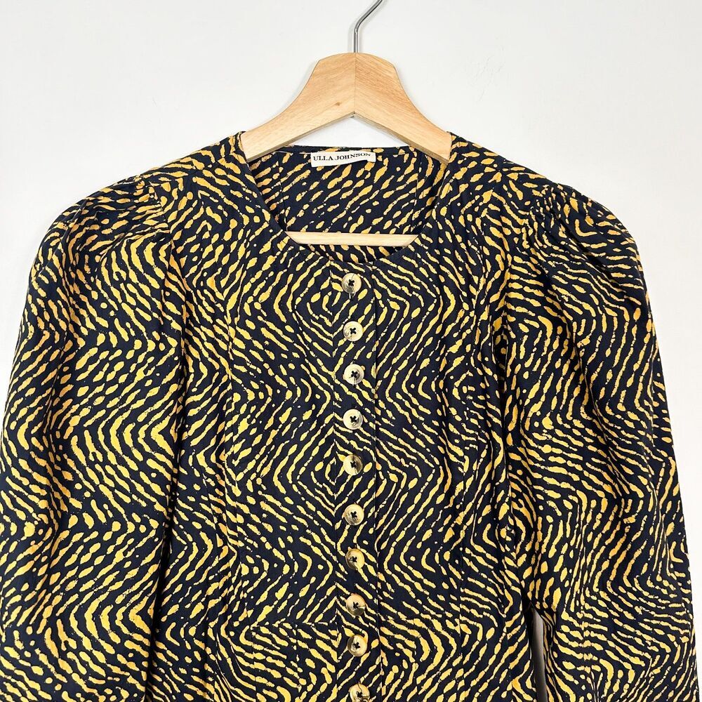 Ulla Johnson Black and Gold Printed Long-Sleeve Midi Dress - Picture 5 of 13